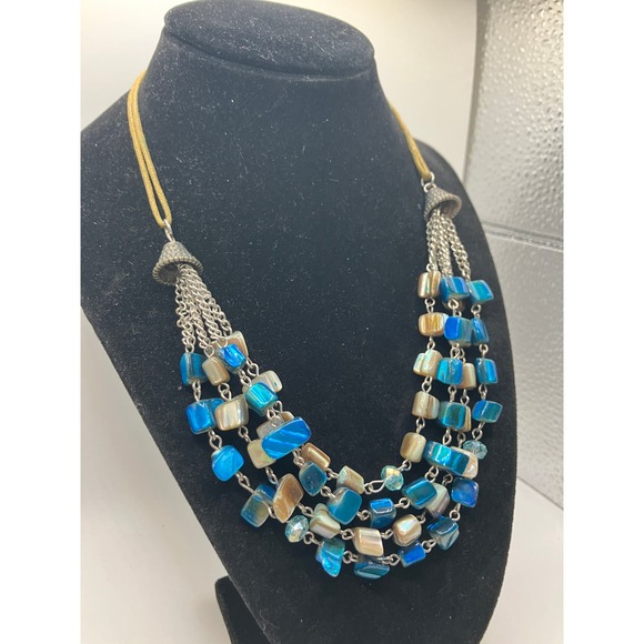 Blue Abalone Illusion Mixed Media Multi Strand Necklace! - Picture 4 of 7